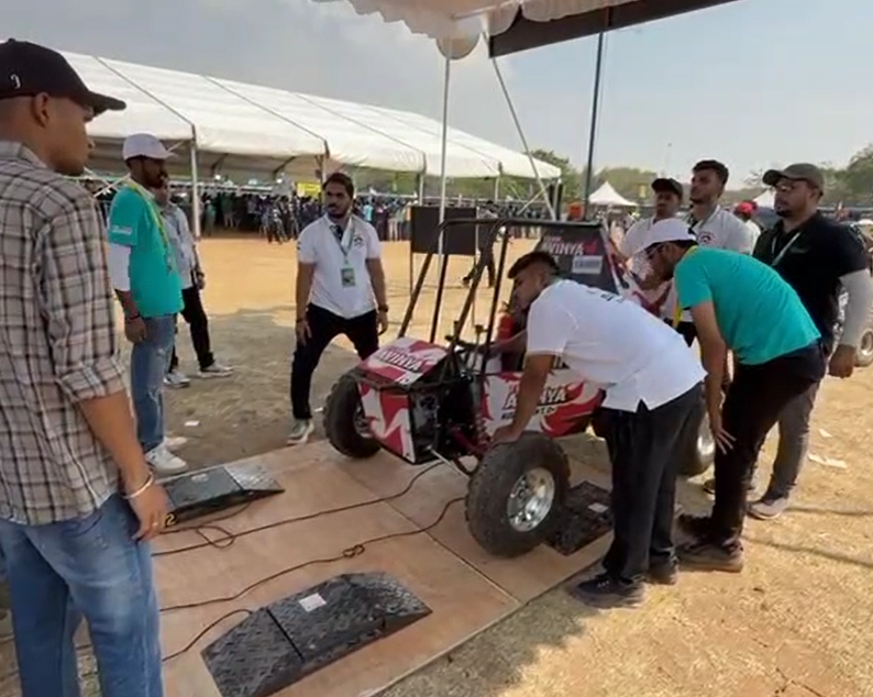 Team Avinya electric ATV undergoing weight capacity testing at SAEINDIA eBAJA competition